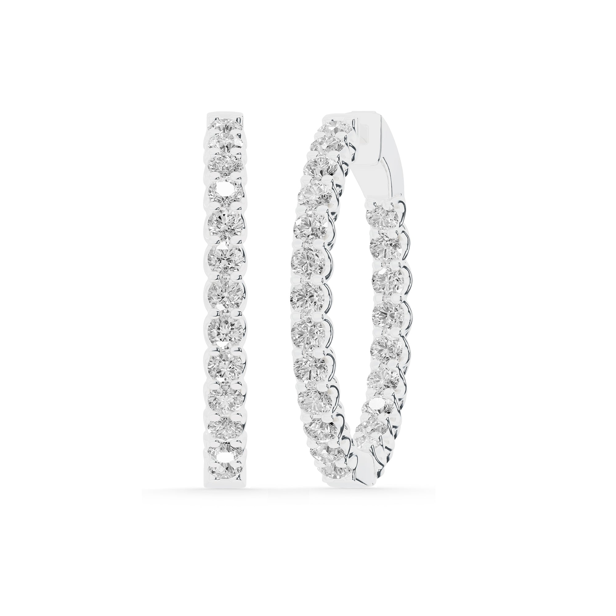Womens | Inside Out Hoop Earrings | Sterling Silver | 3 CTW Round Cut Lab Grown Diamond | G-SI