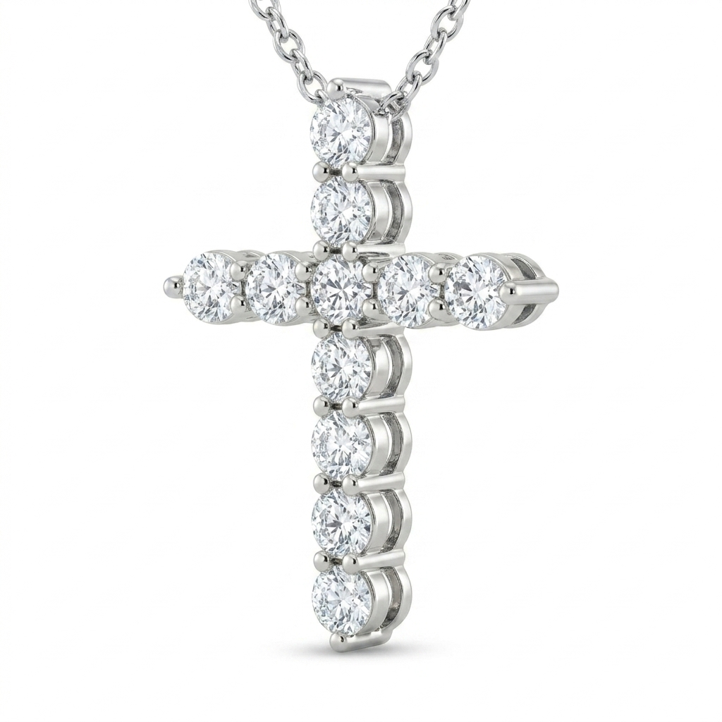 Womens | Cross Pendant Necklace | 14K White Gold | 1 CTW Round Cut Lab Grown Diamond | G-SI