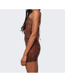 KNWLS | Women | Multi Strap Sport Dress With Logo Acid Plaid Ginger | Red