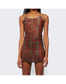 KNWLS | Women | Multi Strap Sport Dress With Logo Acid Plaid Ginger | Red