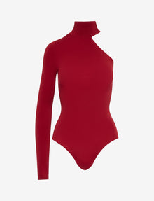 Ballet One-Shoulder Turtleneck Bodysuit::Garnet::Main