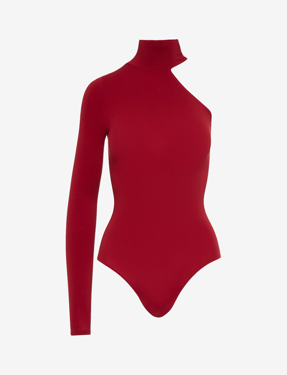 Ballet One-Shoulder Turtleneck Bodysuit::Garnet::Main