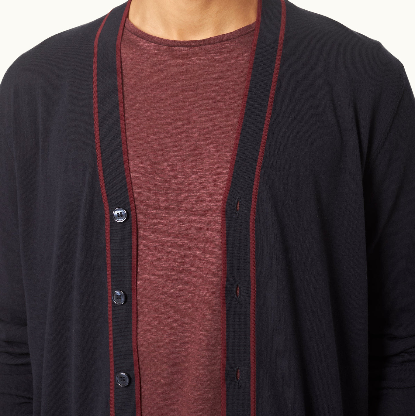 Kinglet Classic Fit Lightweight Contrast Tipping Cotton & Silk Cardigan | Night Iris