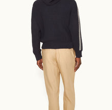 Kirk Relaxed Fit Hooded Crochet Knit Jumper | Night Iris/White Sand