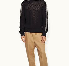 Kirk Relaxed Fit Hooded Crochet Knit Jumper | Night Iris/White Sand