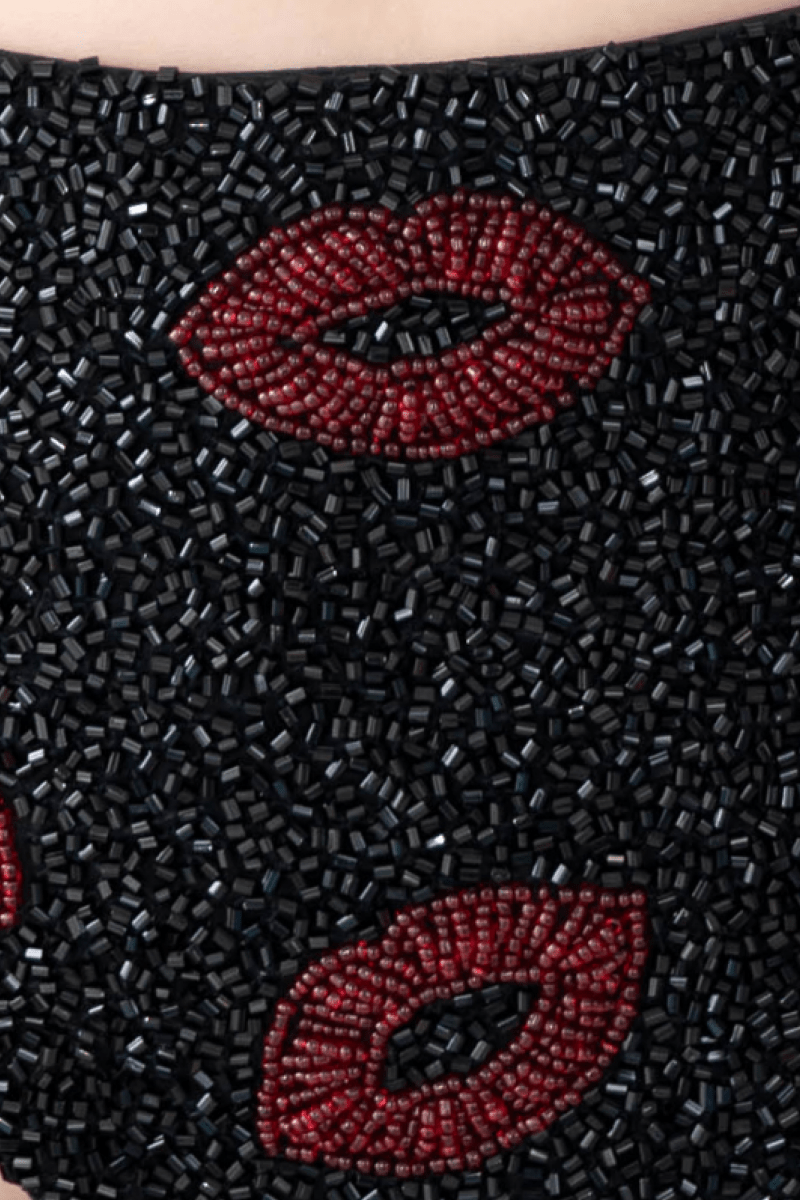Kiss Hand - Beaded Embellished High - waisted Bikini Bottom - Black - Self - Adore