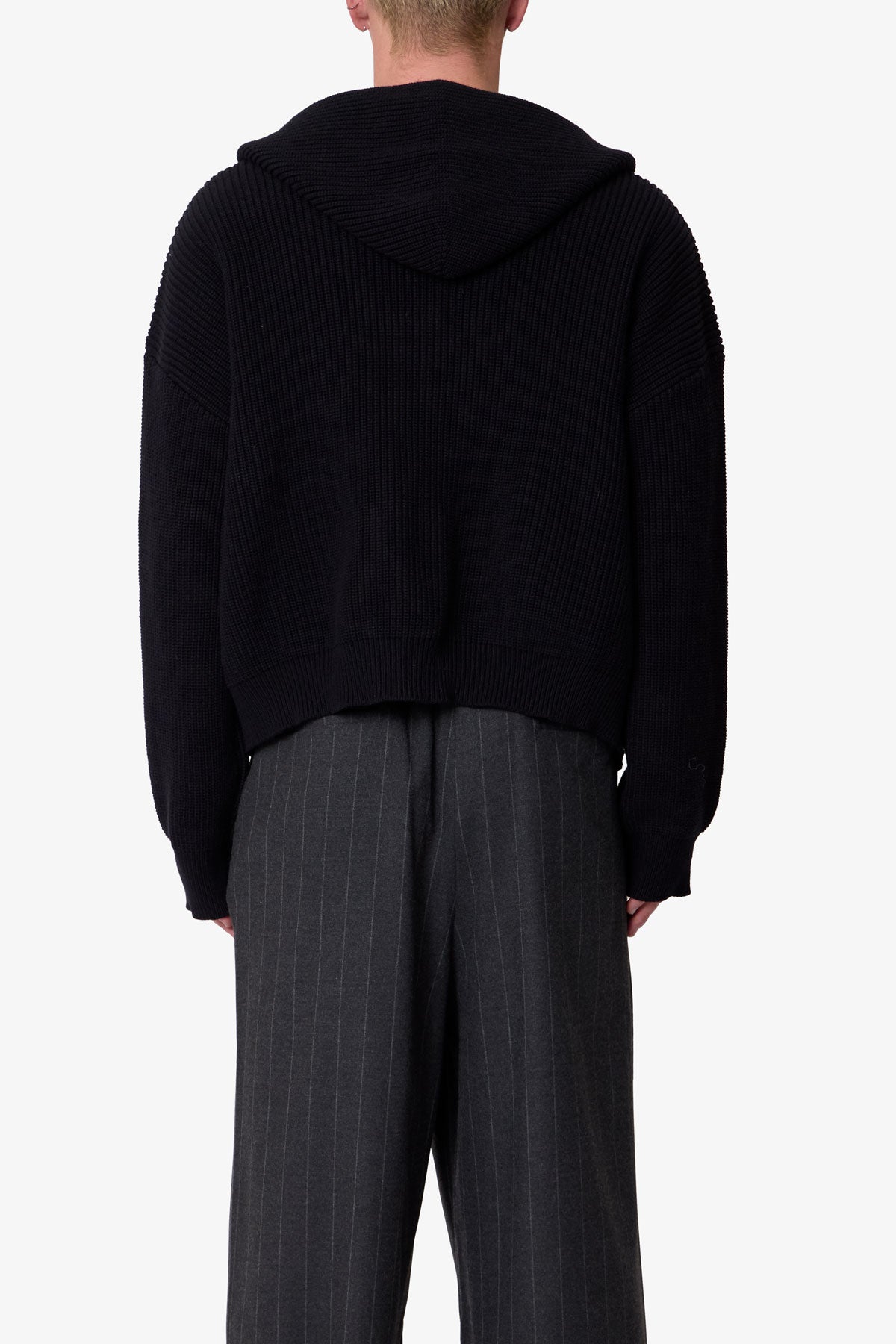 Knit Zip Up Hoodie | Black
