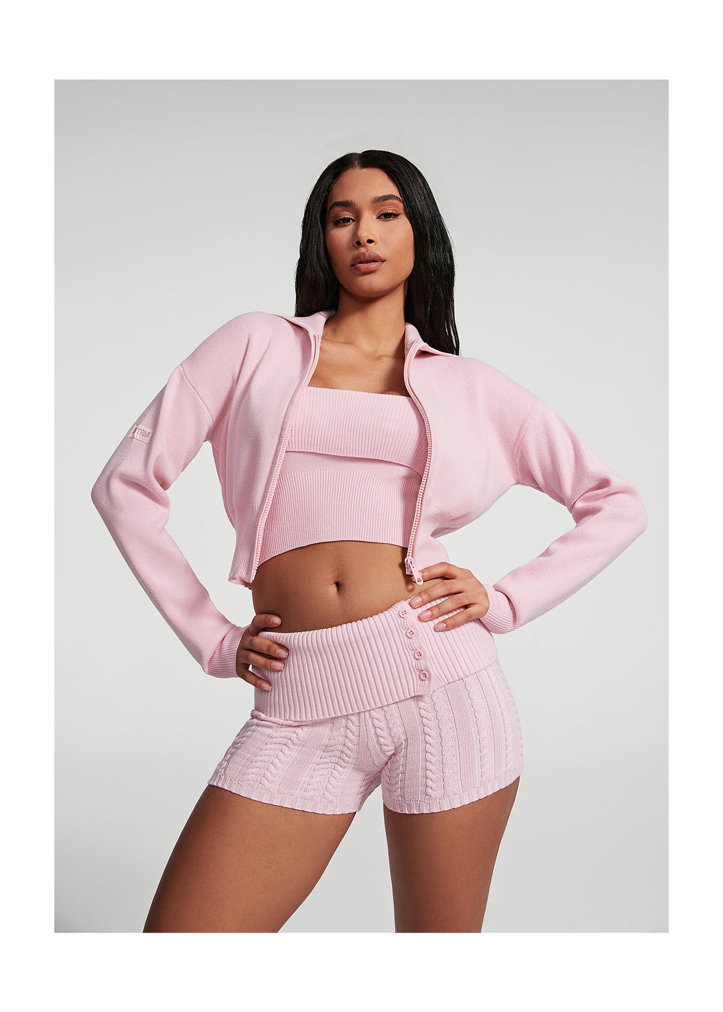 Knit Cropped Zip-Up Jacket | Ballet Pink