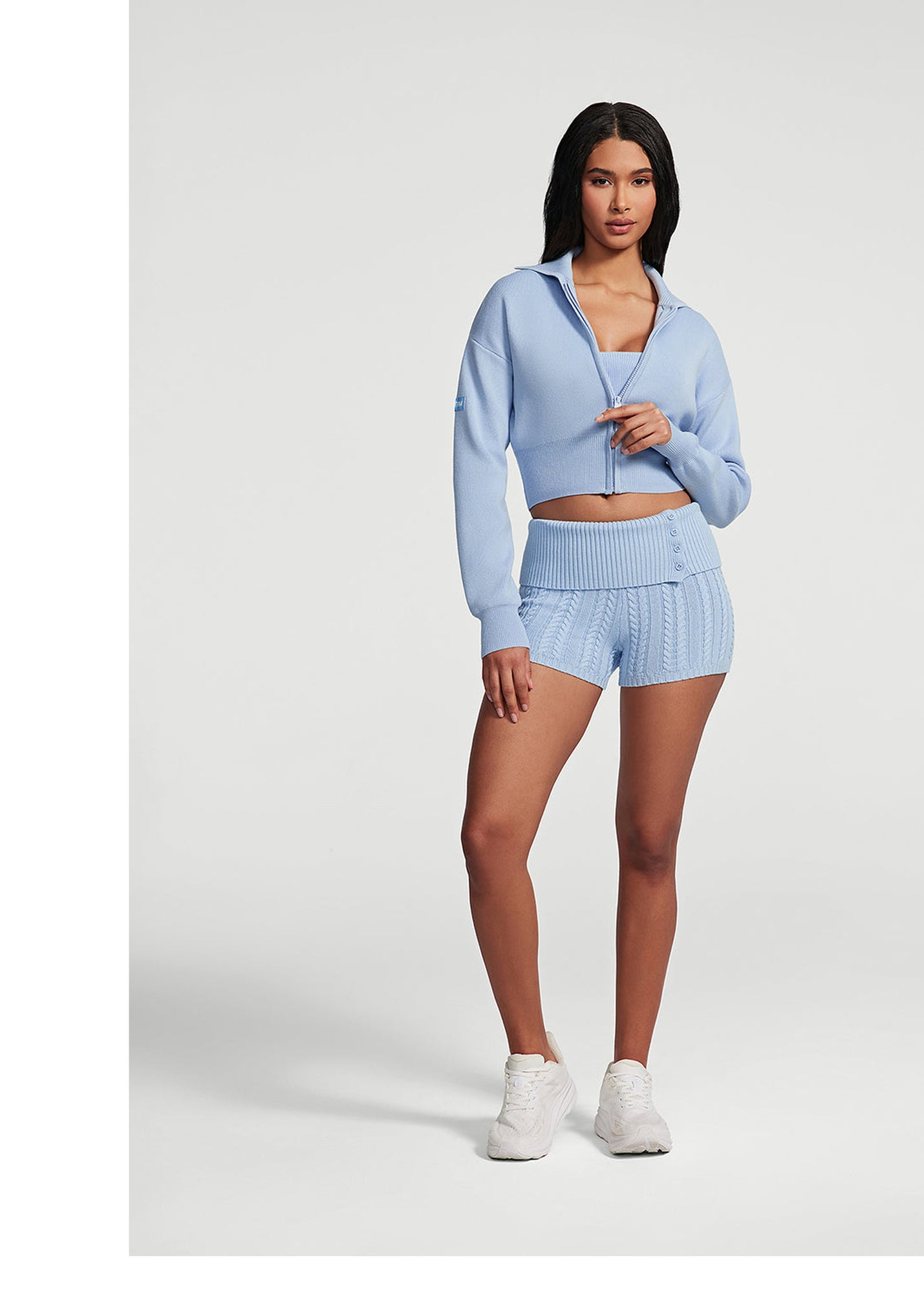 Knit Cropped Zip-Up Jacket | Sky Blue