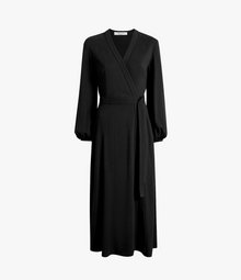Another Tomorrow Lantern Sleeve Wrap Dress in Black – Viscose Women's Dress