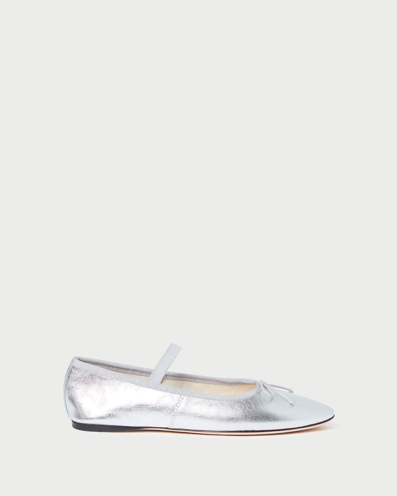Leonie Silver Leather Ballet Flat in metallic silver leather.