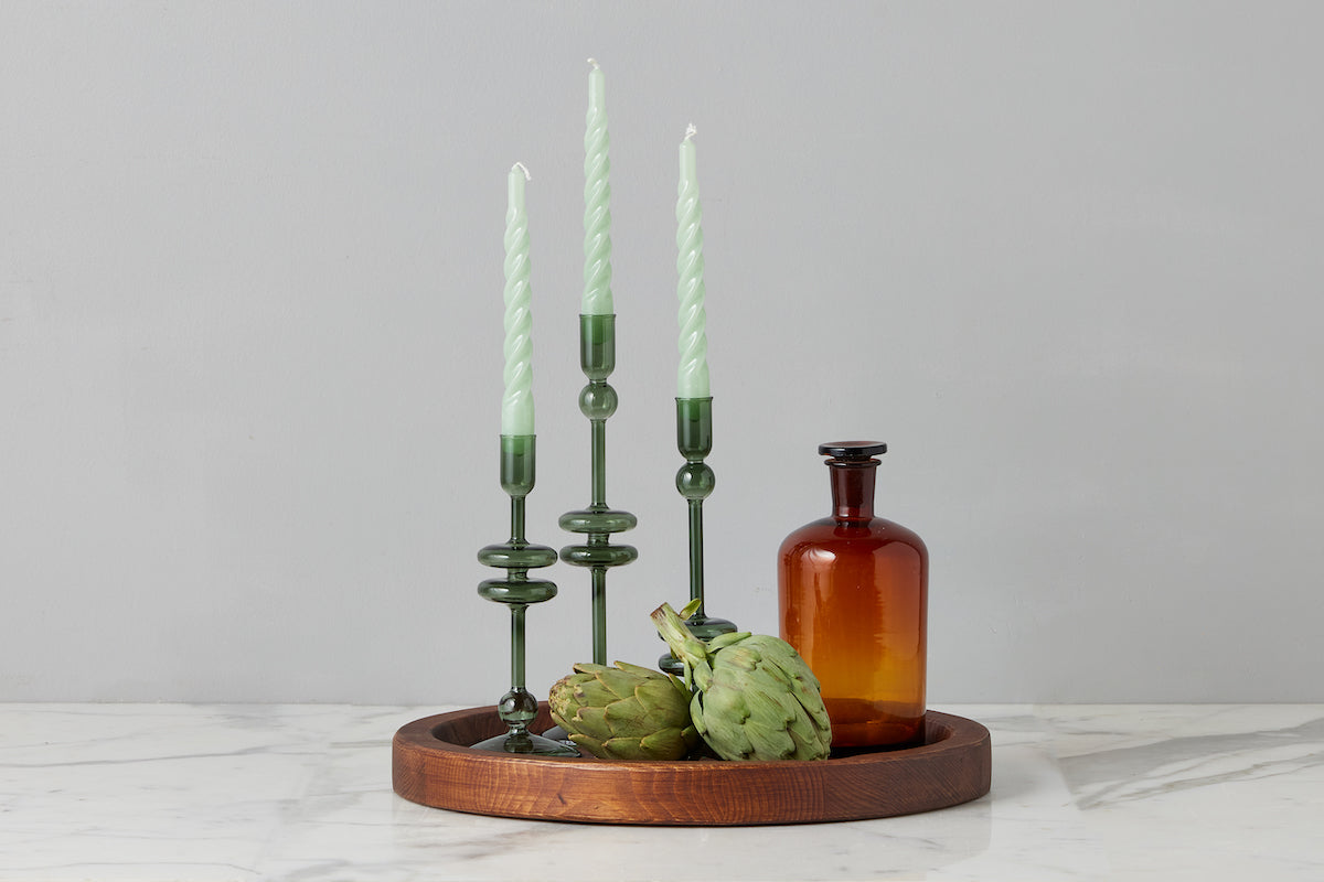 Lacquered Twisted Taper Candles | Sage | Set of 6