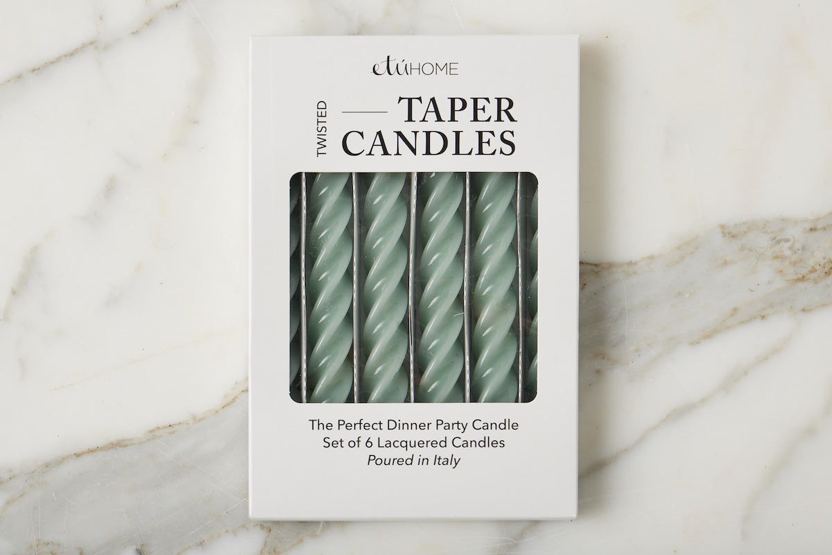 Lacquered Twisted Taper Candles | Sage | Set of 6