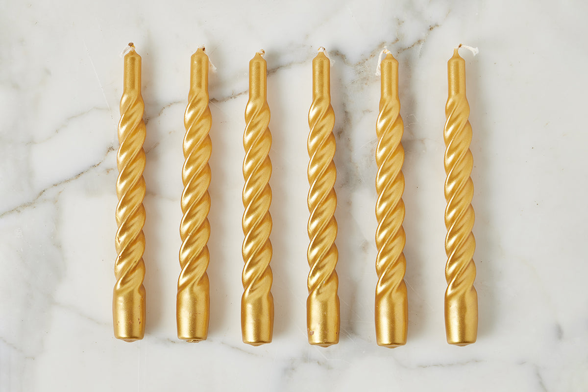 Lacquered Twisted Taper Candles | Gold | Set of 6