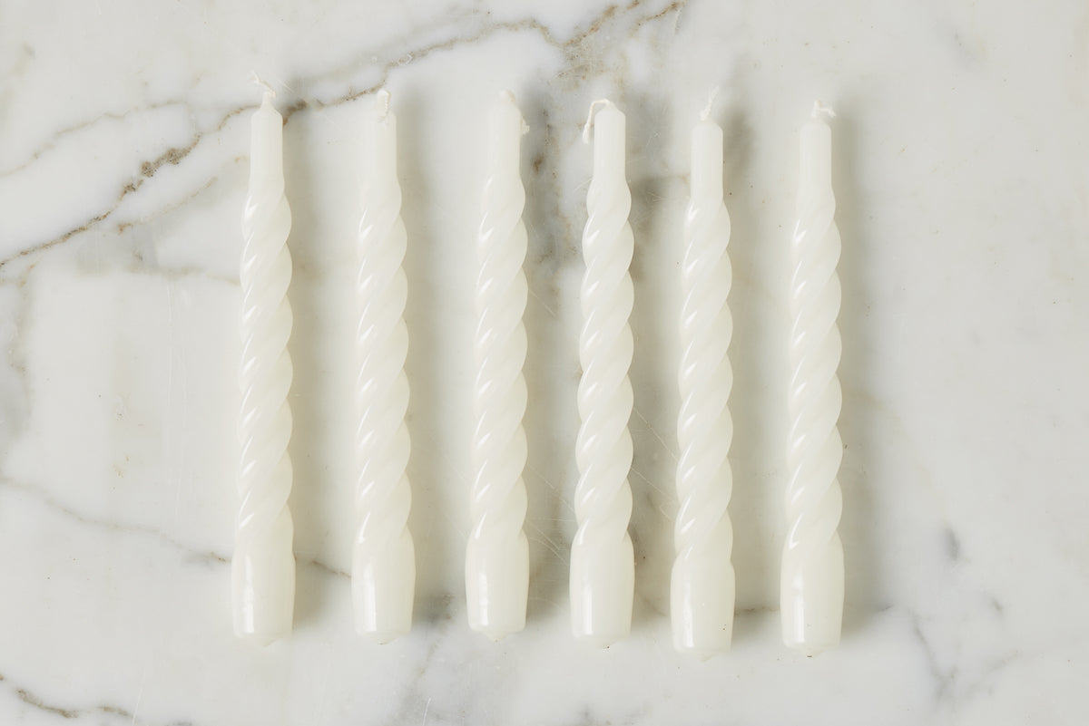 Lacquered Twisted Taper Candles | White | Set of 6