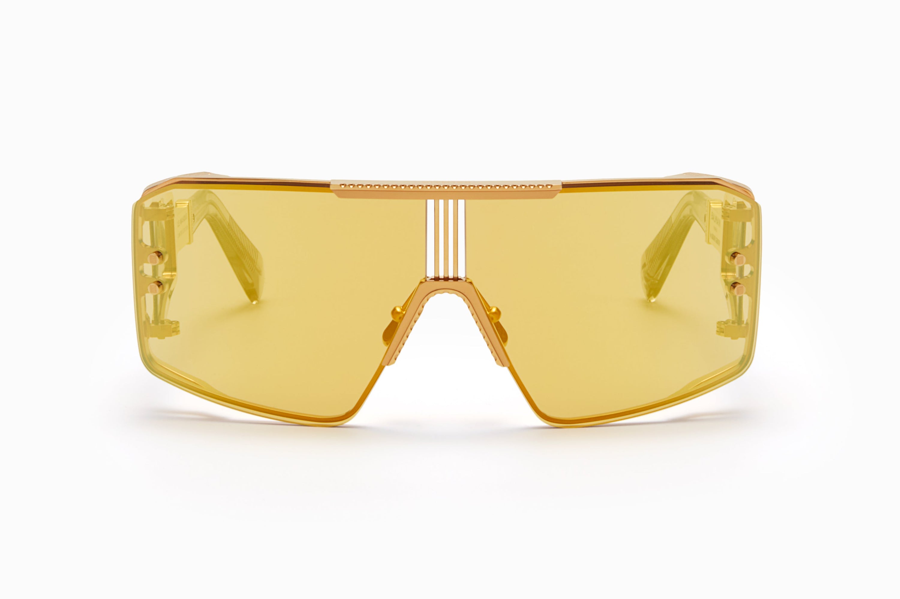 Unisex | Le Masque Sunglass | Gold - Crystal Grey with Gold Flakes - Side Lens w /PB Pattern | Amber w/ Gold Mirror