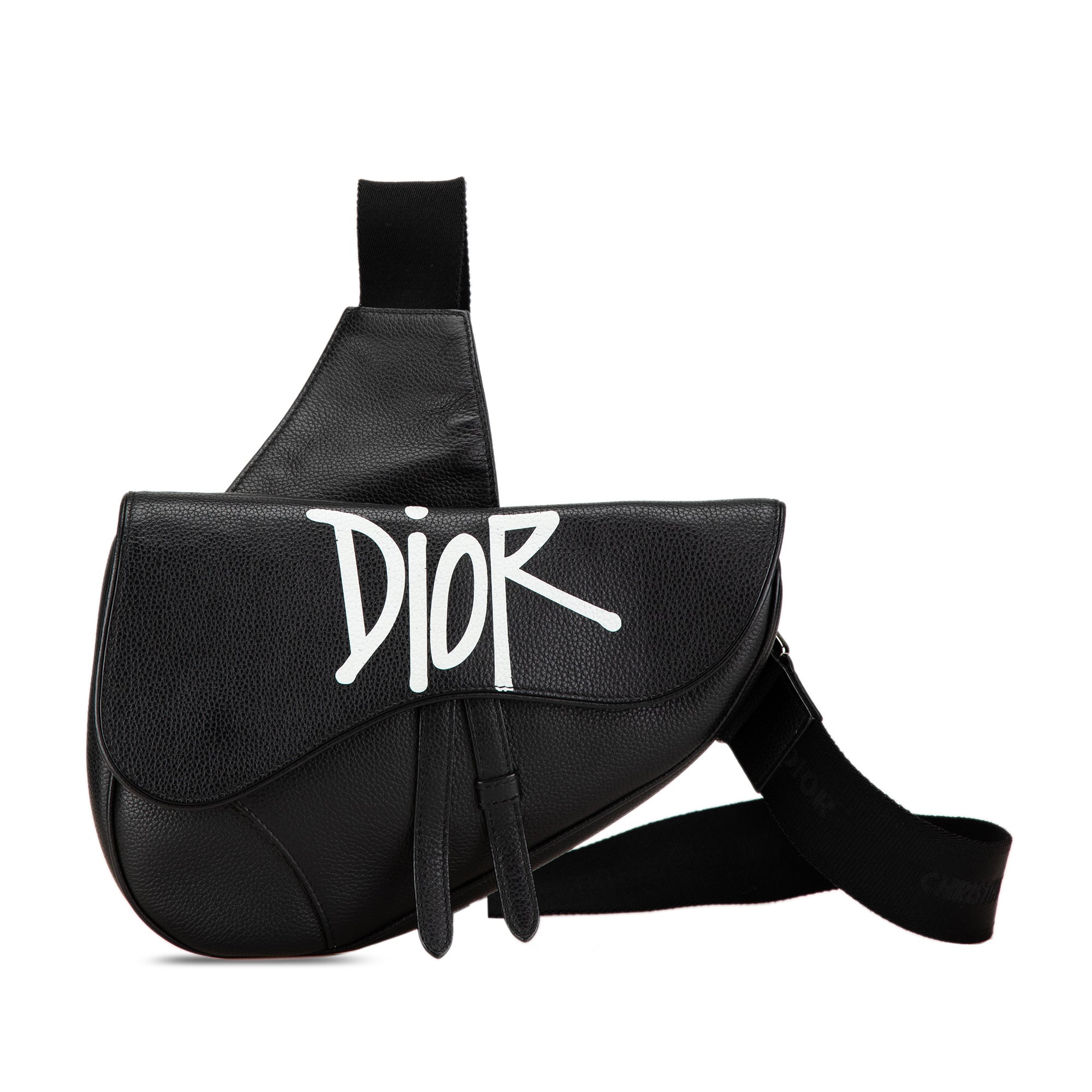 Dior | Pre-Owned Shawn Stussy Grained Calfskin Saddle Bag | Black