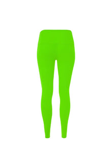 Bright lime green micro rib legging with wide waistband and tapered ankles.