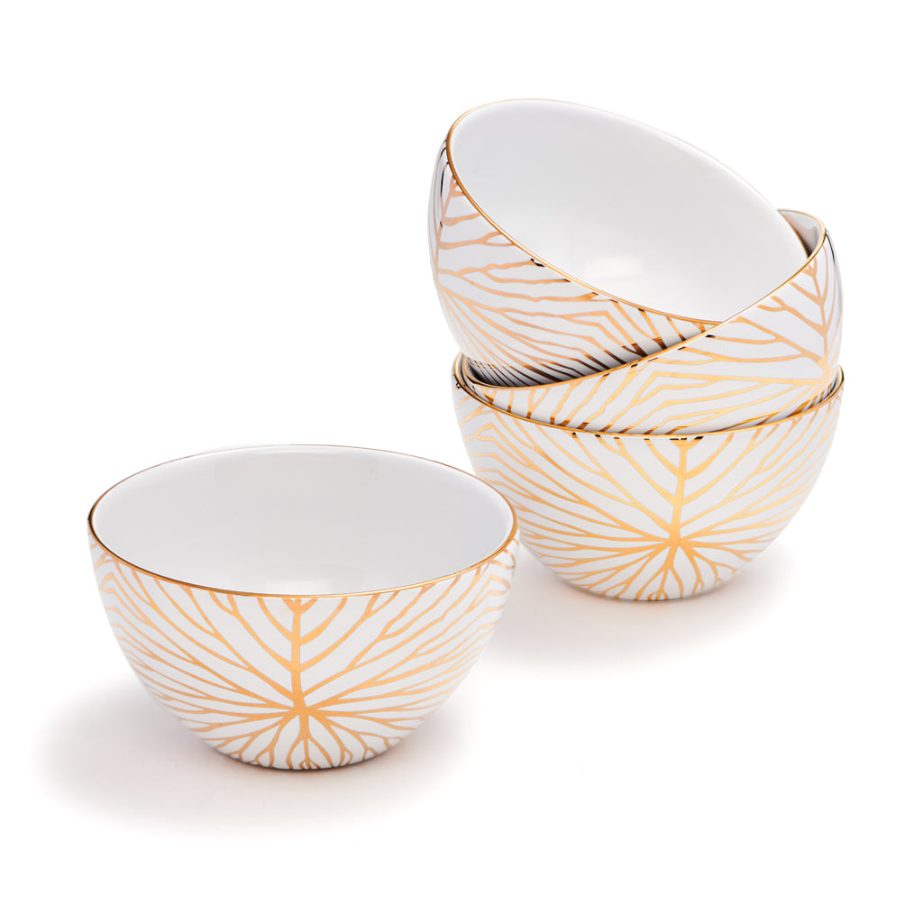 Talianna Lily Pad Bowls | White | Ceramic with 24K Gold Details | Set of 4