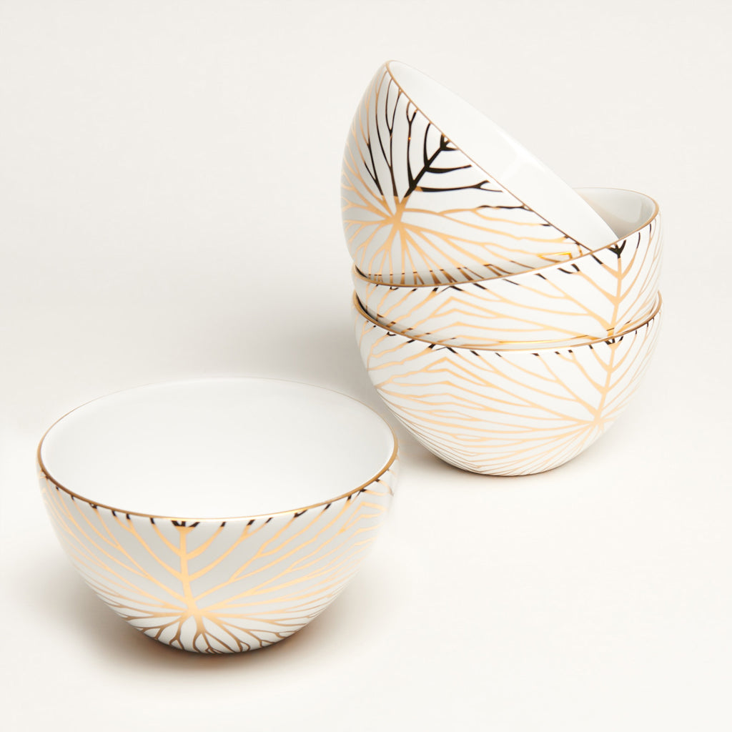 Talianna Lily Pad Bowls | White | Ceramic with 24K Gold Details | Set of 4