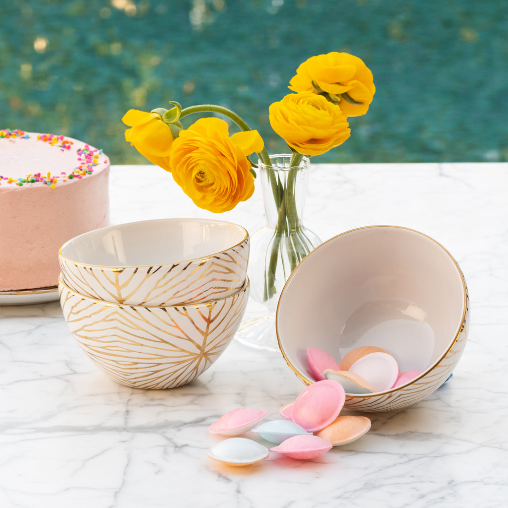 Talianna Lily Pad Bowls | White | Ceramic with 24K Gold Details | Set of 4