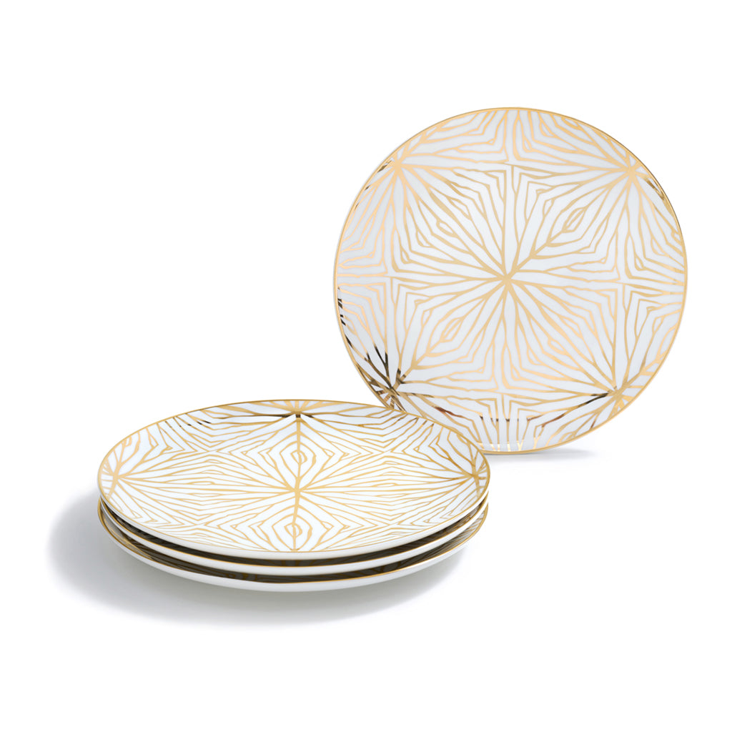 Talianna Lily Pad Plates | White | Ceramic with 24K Gold Details | Set of 4