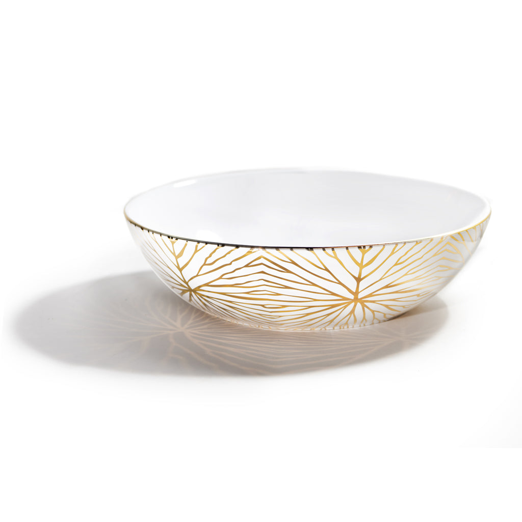 Talianna Lily Pad Serving Bowl | White | Ceramic with 24K Gold Details