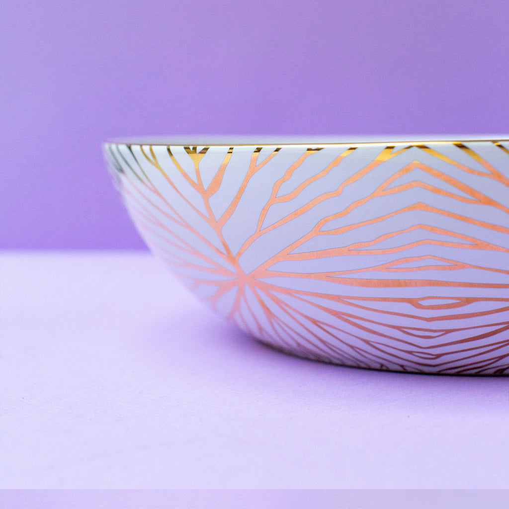 Talianna Lily Pad Serving Bowl | White | Ceramic with 24K Gold Details
