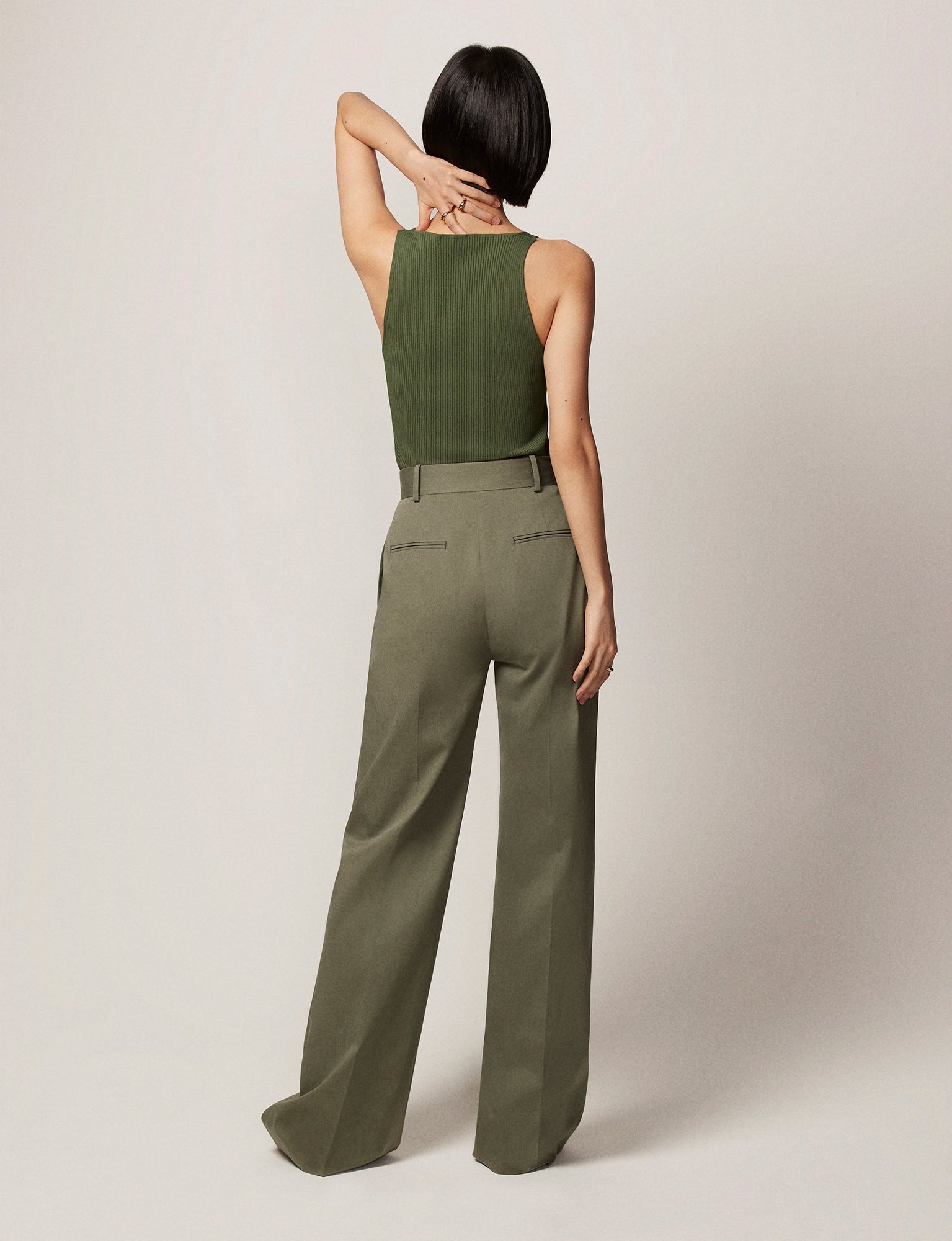 Another Tomorrow Deep V Tank Knit in Olive Green – Viscose Women's Knitwear