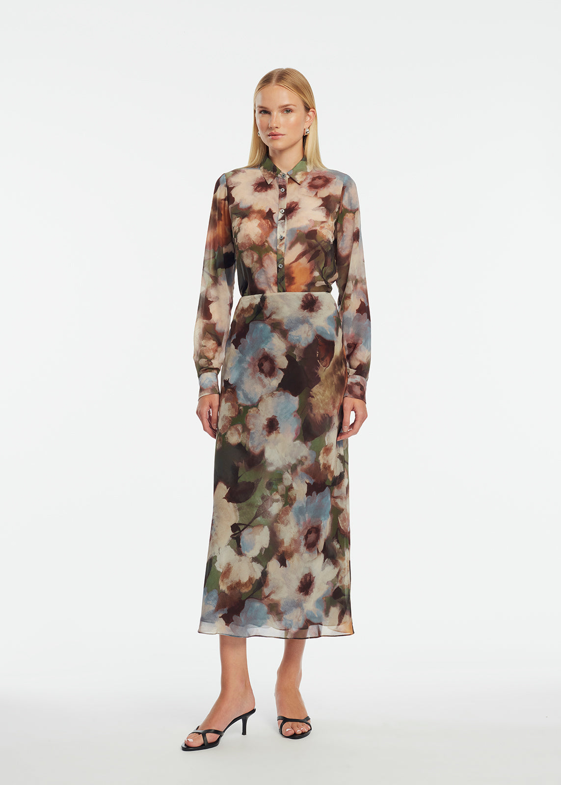 Floral Printed Chiffon Lucy Shirt | Cactus Multi