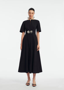 Cotton Poplin Buckle Shirtdress | Black