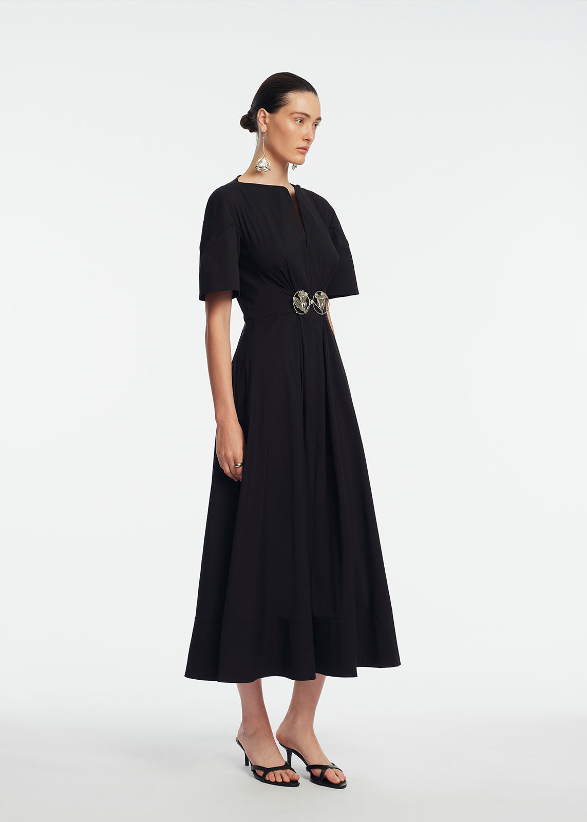 Cotton Poplin Buckle Shirtdress | Black