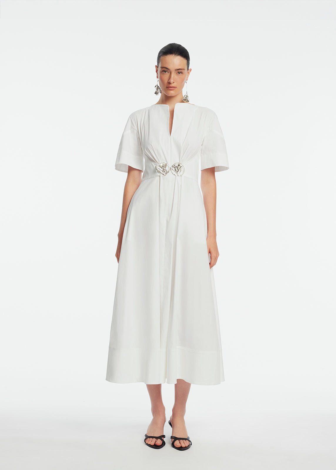 Cotton Poplin Buckle Shirtdress | White