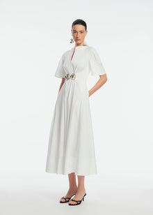 Cotton Poplin Buckle Shirtdress | White