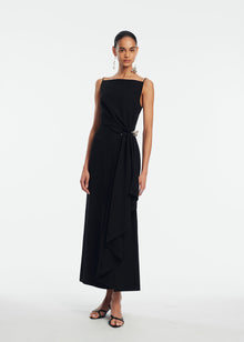 Fluid Crepe Pin Detail Draped Dress | Black