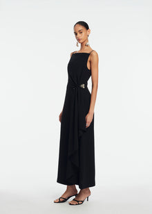 Fluid Crepe Pin Detail Draped Dress | Black