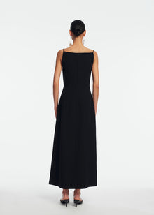 Fluid Crepe Pin Detail Draped Dress | Black