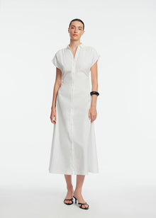 Cotton Poplin Tie Waist Dress | White