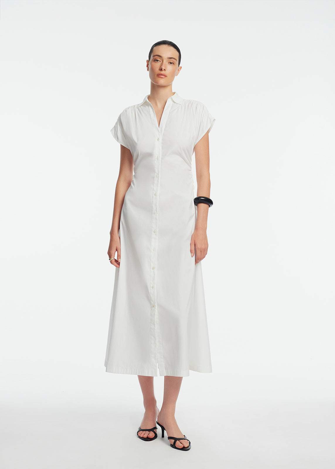 Cotton Poplin Tie Waist Dress | White