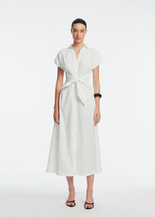 Cotton Poplin Tie Waist Dress | White