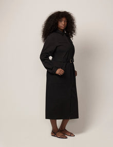Another Tomorrow Belted Utility Dress in Black – Cotton Women's Dress