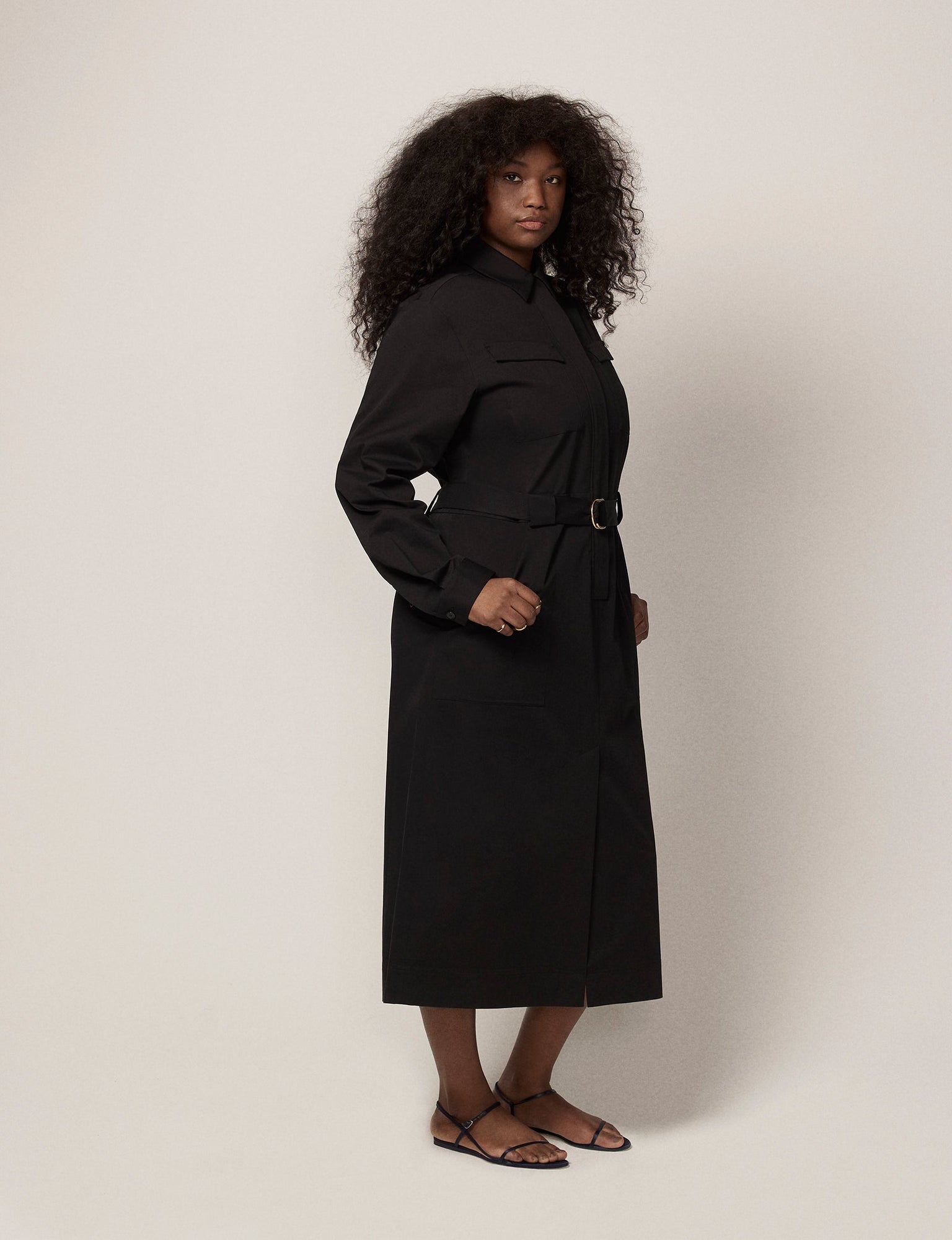 Another Tomorrow Belted Utility Dress in Black – Cotton Women's Dress