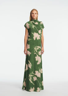 Abstract Floral Crepe Draped Gown | Cactus