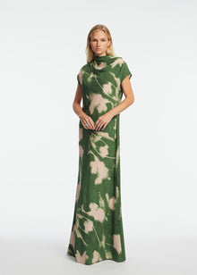 Abstract Floral Crepe Draped Gown | Cactus