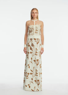 Floral Jacquard Knit Sheer Beaded Cardigan | Cream