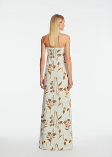 Floral Jacquard Knit Beaded Strapless Dress | Cream/Camel