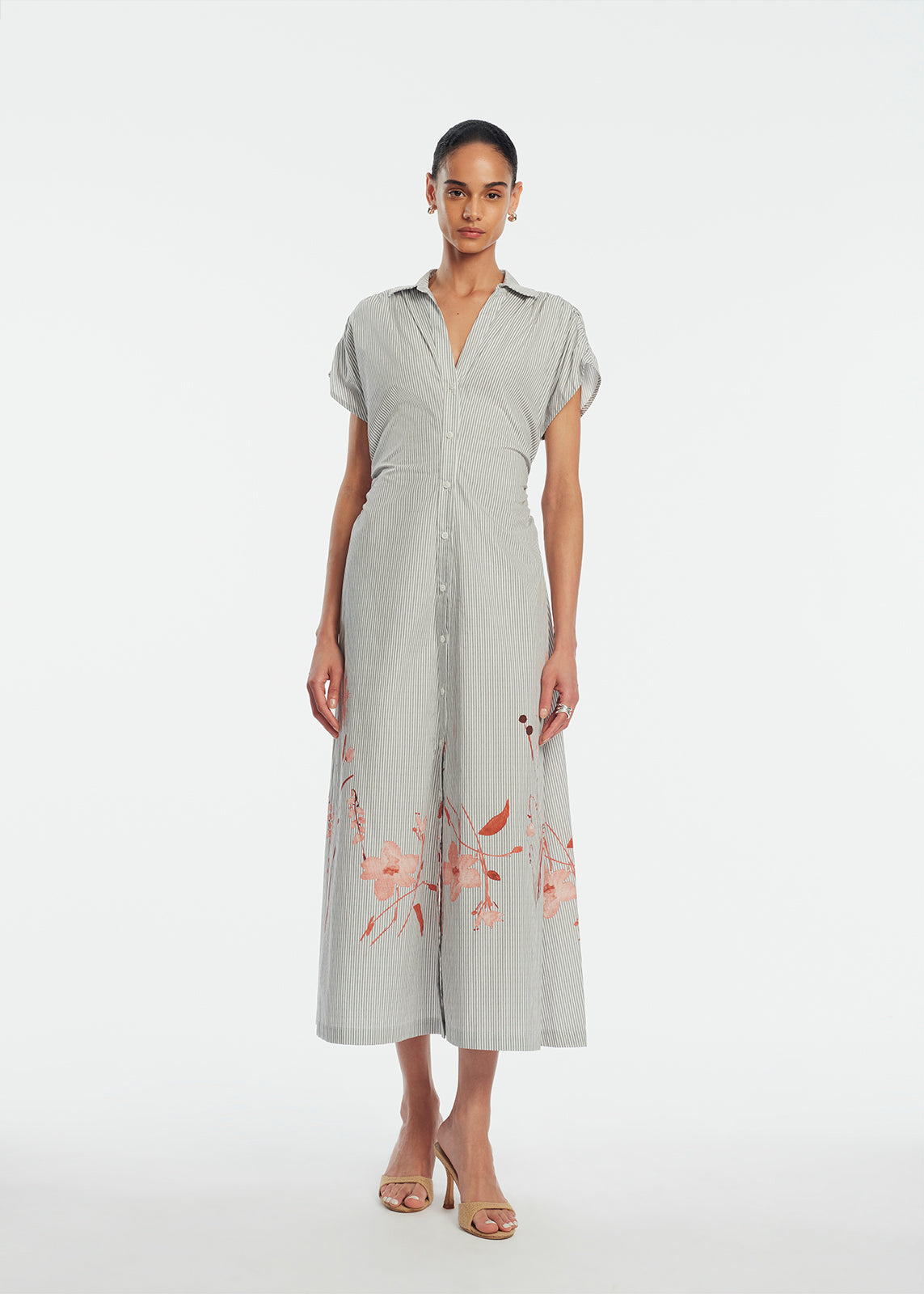 Floral Striped Cotton Tie Waist Dress | Blush Multi