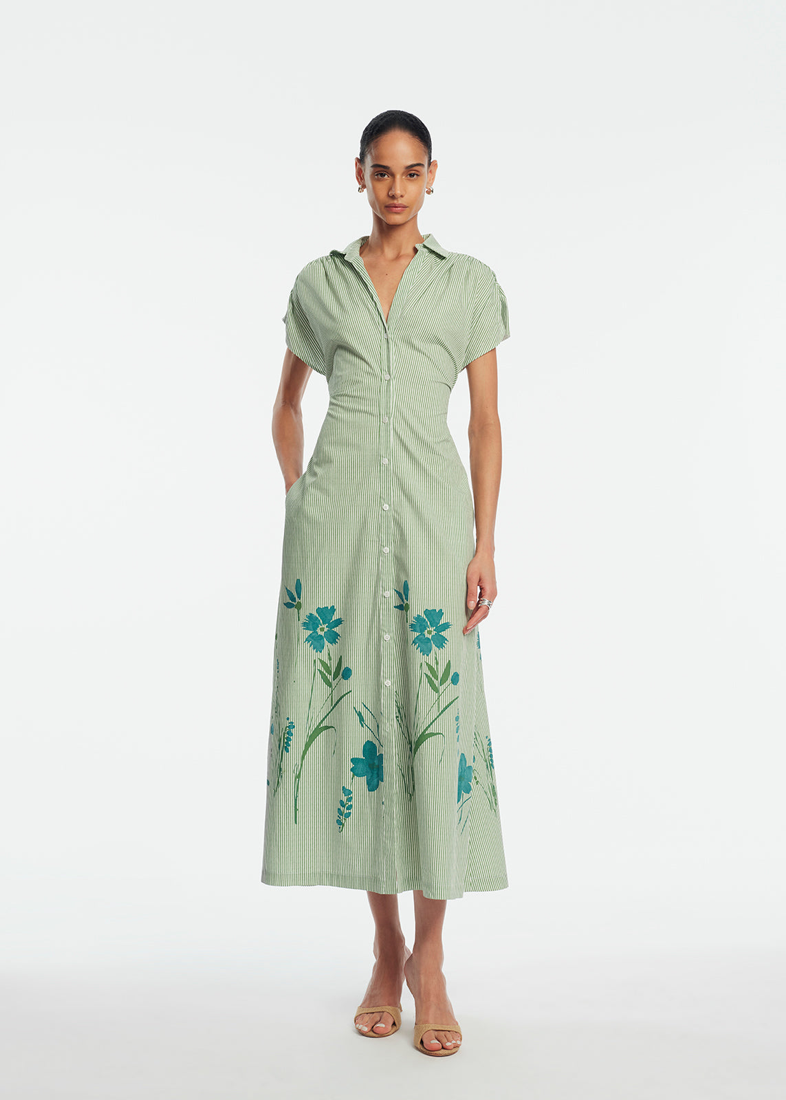 Floral Striped Cotton Tie Waist Dress | Mallard Multi