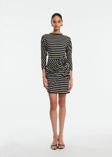 Striped Jersey Rose Ruched Dress | Navy/Cream