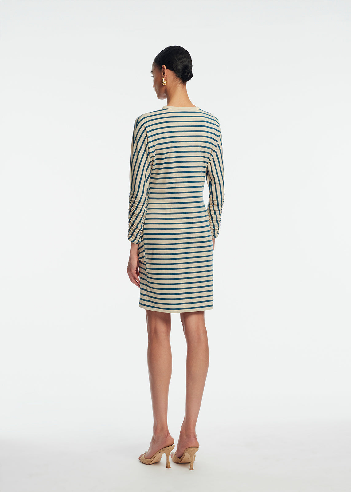 Striped Jersey Rose Ruched Dress | Cream/Mallard